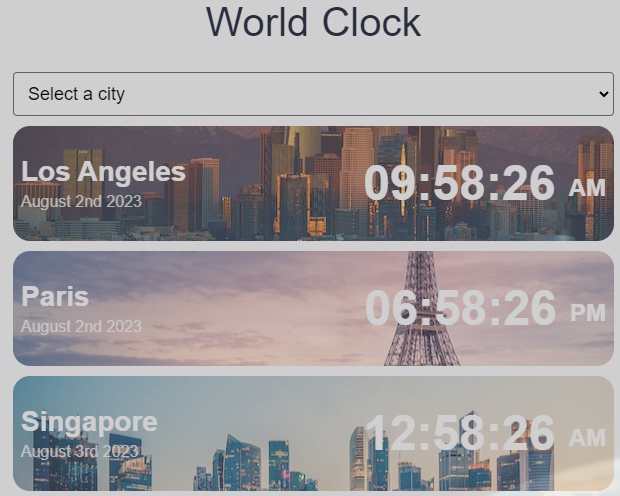 screenshot of my world clock website